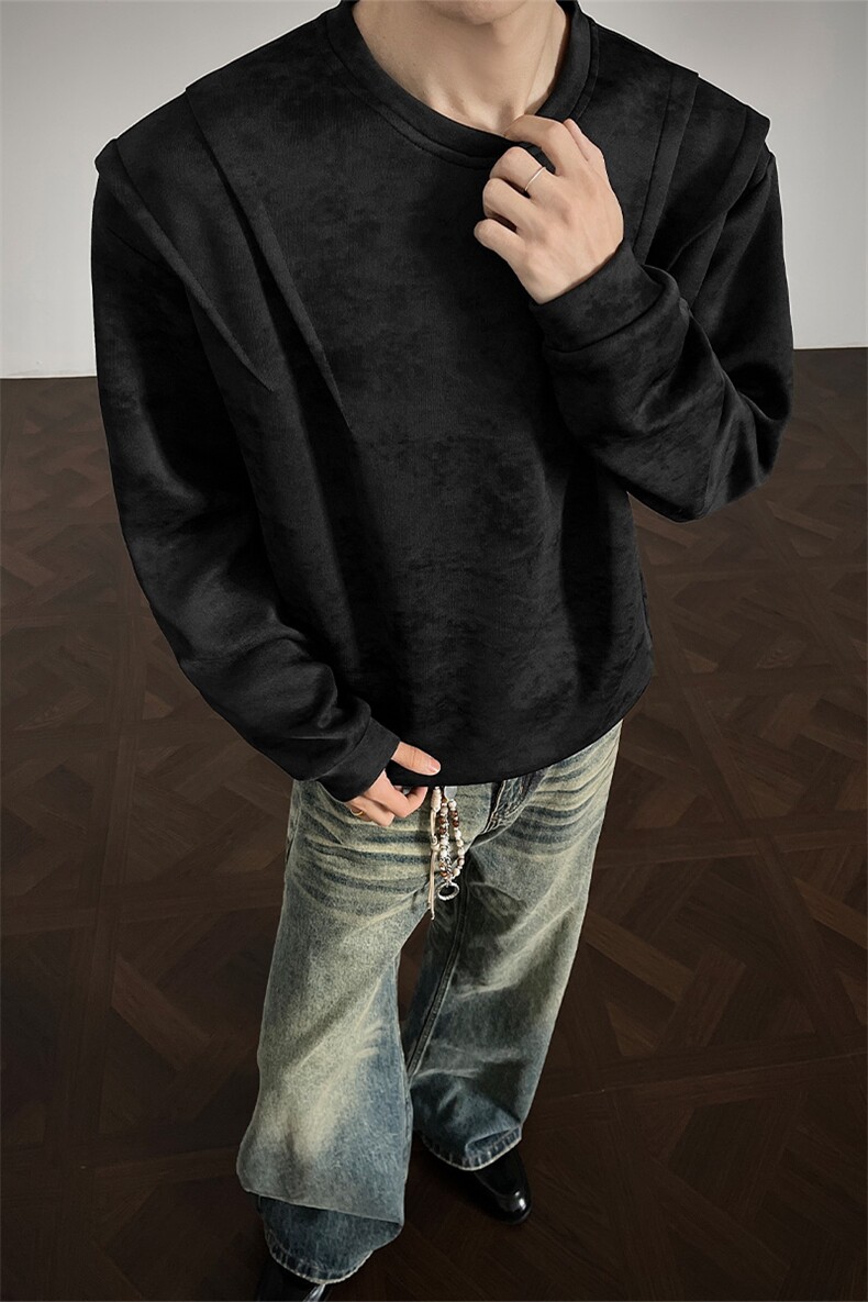 秋冬男士卫衣新款扎染压褶圆领休闲外套打底卫衣常规P39加绒49,男装T恤,电商B319