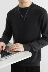 绵羊毛圆领衣服男秋冬加厚毛线衣保暖纯色打底内搭针织衫，男装T恤，星座914