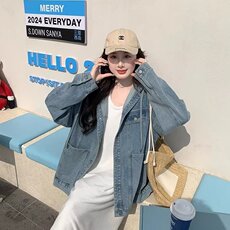 复古牛仔外套女春秋短款2025新款宽松港风百搭小个子毛边夹克上衣，男装工装外套，星座506A