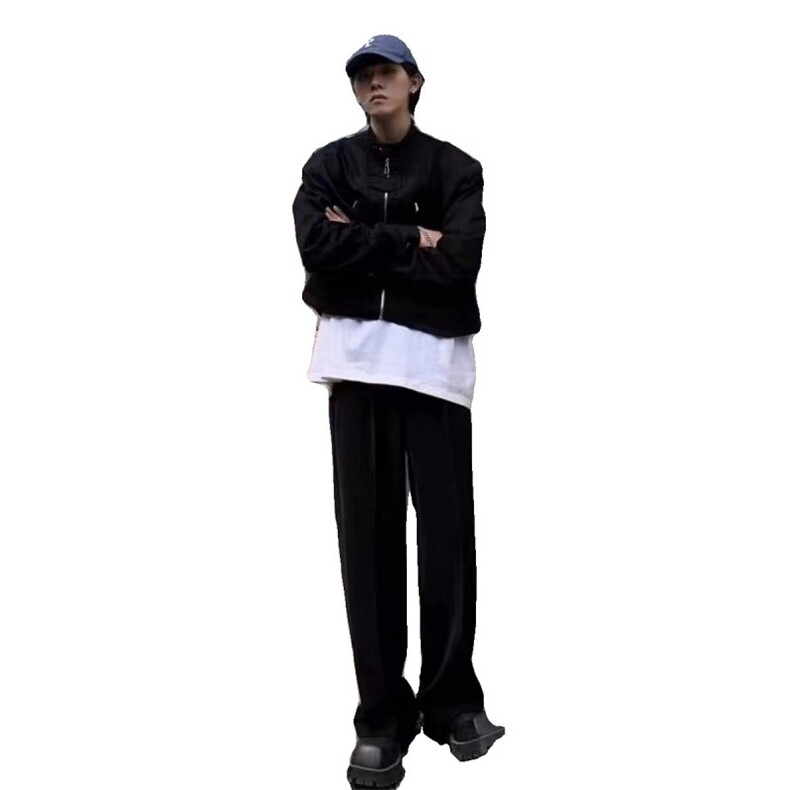 美式高街头小众立领高级感飞行服男拉链短款潮牌机车垫肩夹克外套,男装夹克,星座506A