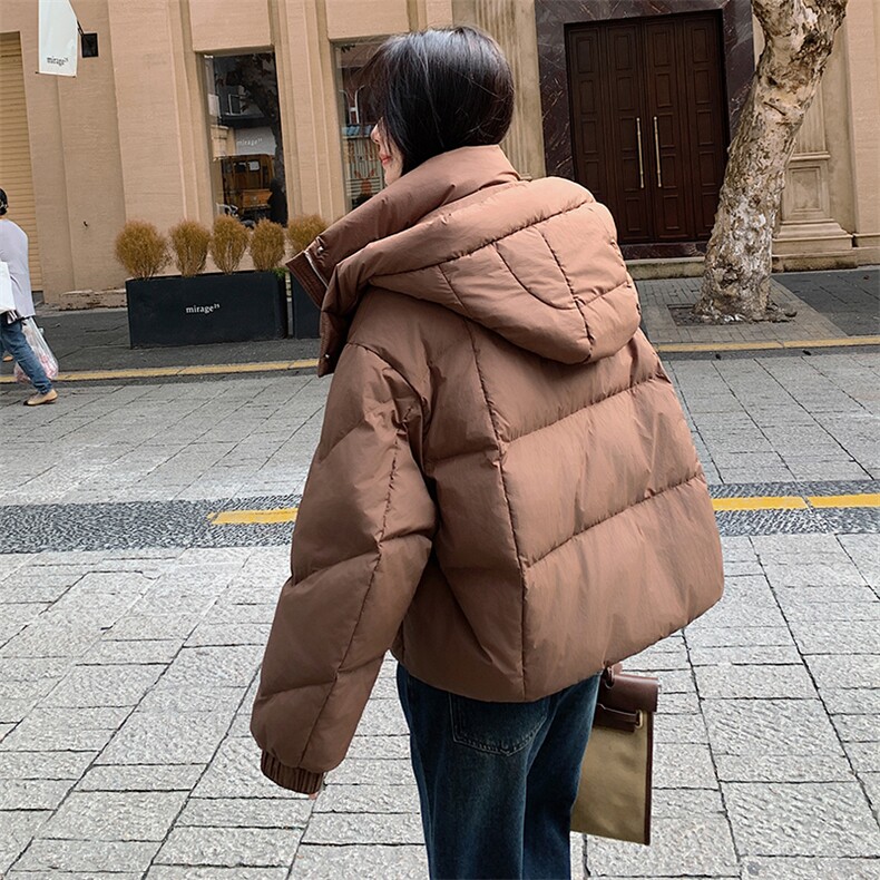 时尚保暖白鸭绒连帽长袖插肩袖纯色羽绒服女,女装羽绒服,微微衣阁