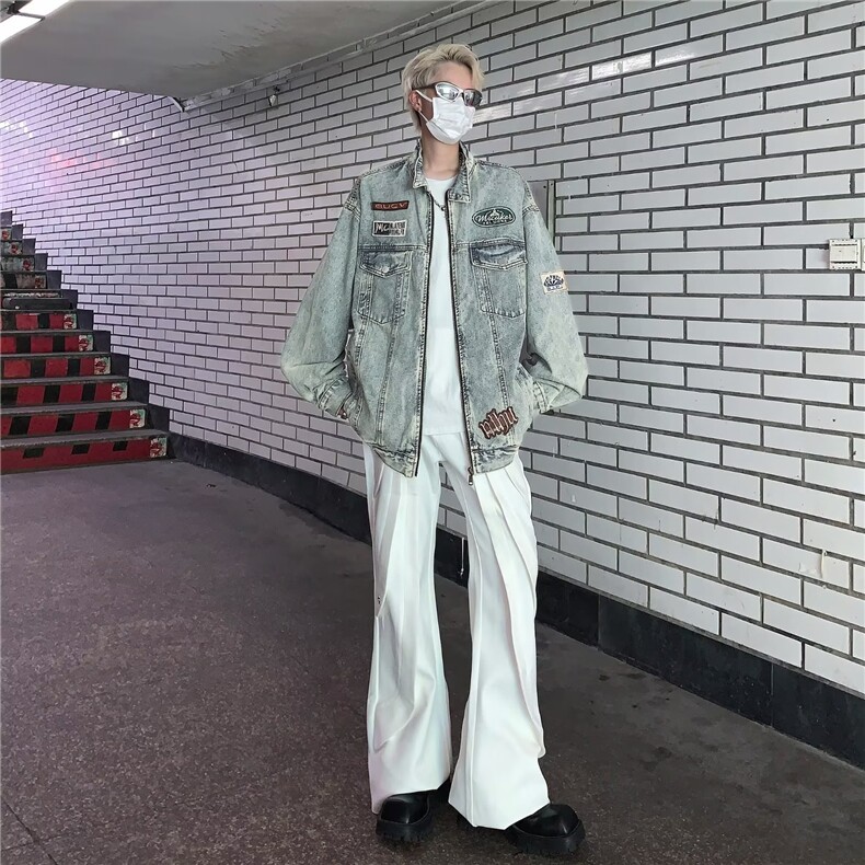 潮复古高街水洗做旧牛仔外套男款春秋hiphop美式夹克宽松情侣,男装夹克,星座716-3