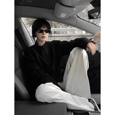 抖音得物品质美式高街重磅曼巴棉拼接cleanfit亨利领卫衣长袖T恤，男装T恤，电商A486-1