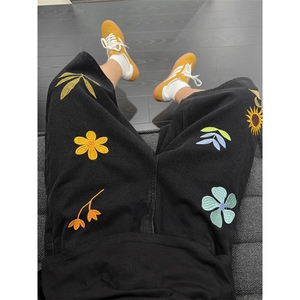 B221 美式ins高街宽松花朵刺绣七分牛仔裤短裤 LK25536-特P45控78图片