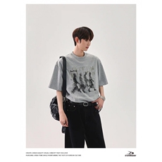 网图韩系流行百搭街头人物印花重磅纯棉短袖T恤221-5/T003/P35，男装T恤，星座221-5