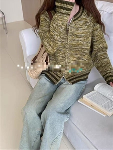 2024年秋季圆领拉链长袖纯色时尚气质开衫图片