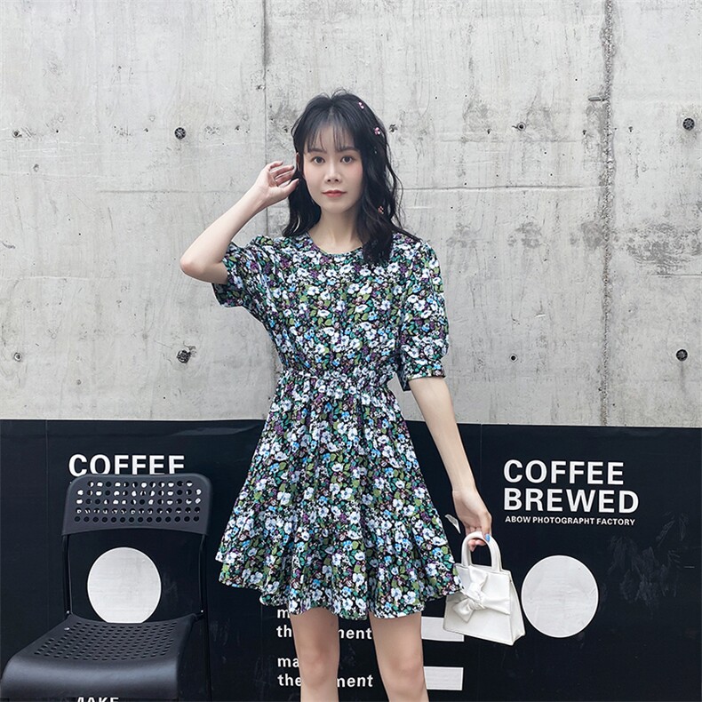 现货已出不断货2021夏装新款碎花连衣裙166-QZ02P65蓝色,女装连衣裙,茜茜公主