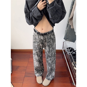 B221 美式ins高街暗黑宽松小众直筒花牛仔裤LK24410-特P45控78图片