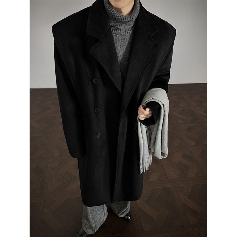 517A-8-Y88-P145冬季韩版老钱风高级感假两件复古毛呢大衣中长款，男装毛呢大衣，星座517A-8（原B282）