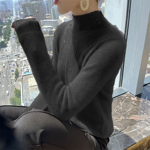 半高领纯色套头羊毛衫女2024秋冬装新款针织衫图片