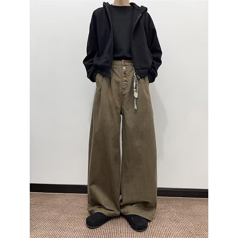 复古弯刀工装裤男女通勤cleanfit宽松阔腿微喇长裤潮K6692-P51,男装工装外套,星座412-3