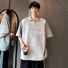 夏季高级感满天星插肩袖男款设计感潮牌廓形重磅T恤POLO衫T63-P38，男装T恤，电商C307