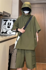 量大优供视频泡泡纱夏款连帽套装短袖短裤男CP74TZ-特p60，男装休闲套装，电商B371