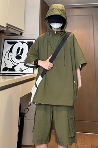 量大优 供视频 泡泡纱夏款连帽套装短袖短裤男 CP74TZ-特p60图片