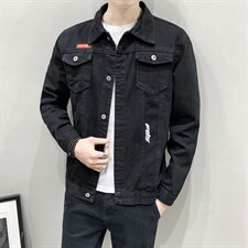 JK925-p55-限价78 大量现货网格牛仔夹克肥仔量足破洞印花大码图片