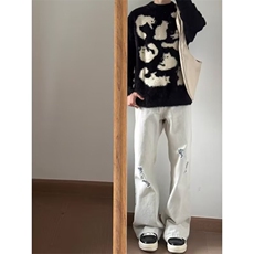 MM11-P68黑猫图案圆领毛衣针织衫秋冬季打底衫新款气质上衣，女装针织衫/毛衣，星座617A-2