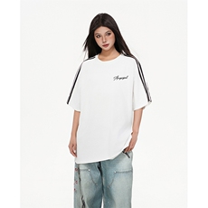 抖音得物高品质二开240克宽松纯棉美式潮牌三条杠织带短袖T恤，男装T恤，电商A486-1