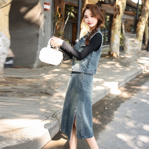 欧货高级刺绣牛仔马甲半身裙套装2025春新款女洋气减龄气质两件套图片