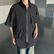 2024新款宽松休闲翻领半袖衬衣机能工装短袖衬衫男现货W8213-P38，男装衬衫，星座512-4