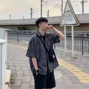 269-P26 扎染衬衫男2023韩版潮流宽松ins夏季新款短袖图片