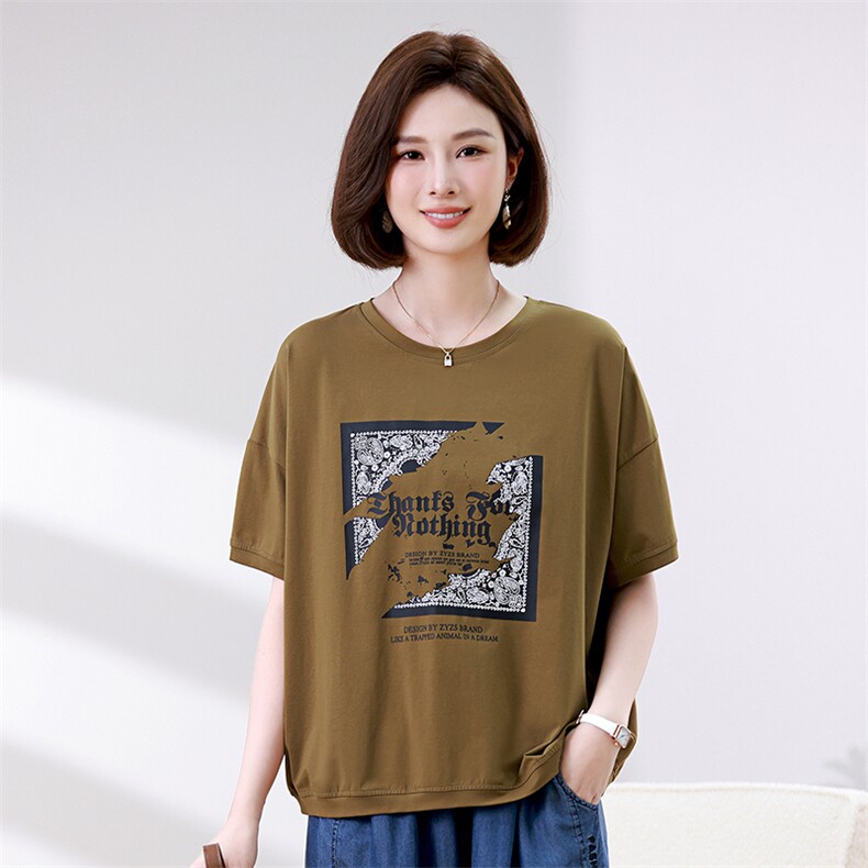 时尚宽松印花短袖T恤女夏季新款韩版百搭显瘦上衣休闲学生装,女装T恤,叶笙衣