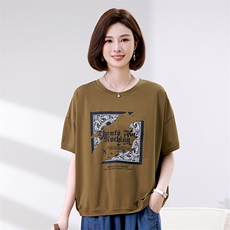 时尚宽松印花短袖T恤女夏季新款韩版百搭显瘦上衣休闲学生装，女装T恤，叶笙衣