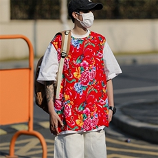 MJ04夏新男士休闲透气凉爽坎肩无袖马甲男女团队服东北大花喜庆潮，男装背心/马甲，星座115A(原星座507）