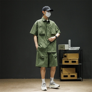 短袖衬衫男新款夏季薄款透气搭配一套短裤宽松翻领衬衣TZ071-P88图片