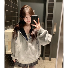 抖音得物二开美式高街重磅结构双层撞色连帽卫衣开衫外套W116，男装卫衣，电商A486
