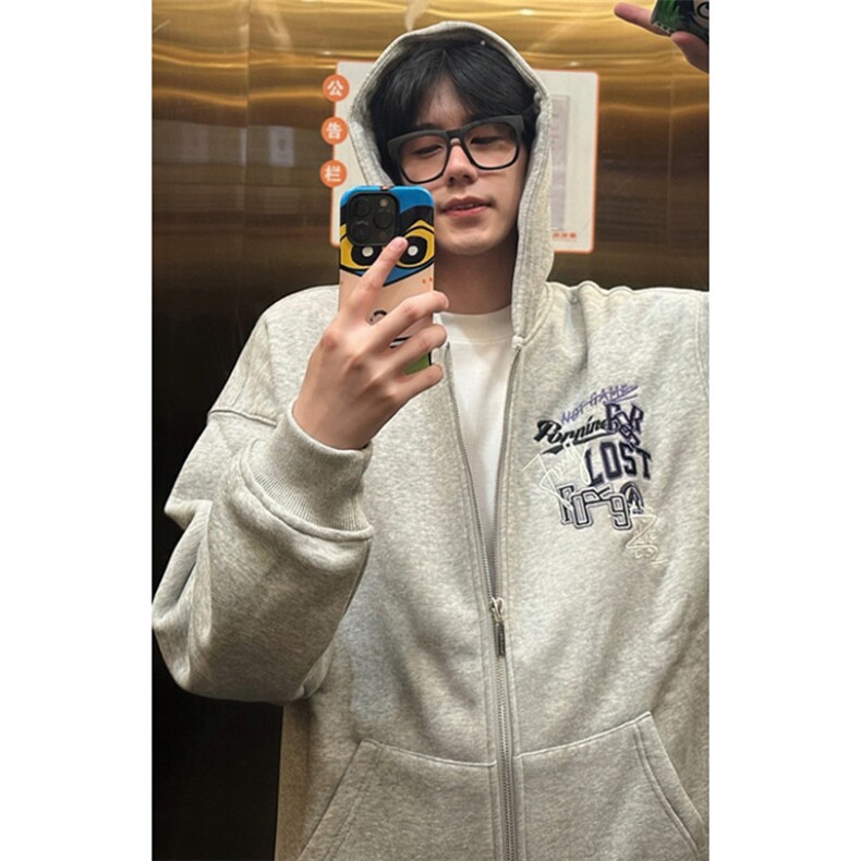 美式连帽卫衣男女秋冬季2025宽松慵懒风开衫外套潮W8025,女装短外套,星座1116A（原606A-3）