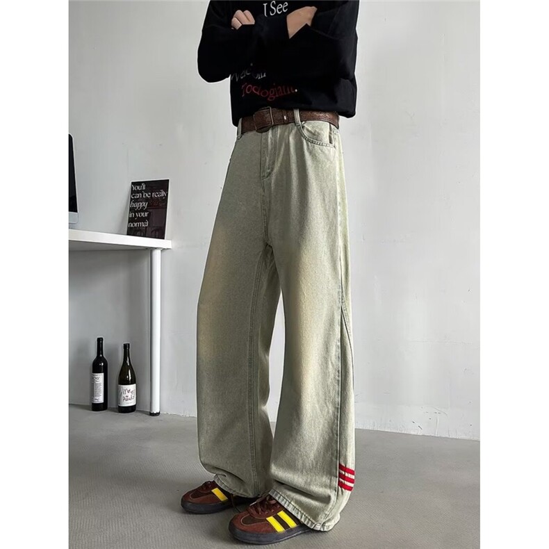 ins三条杠牛仔裤男春秋夏季款潮流美式休闲直筒运动长裤新款潮流,男装牛仔裤,星座506A