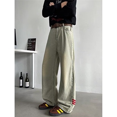 ins三条杠牛仔裤男春秋夏季款潮流美式休闲直筒运动长裤新款潮流，男装牛仔裤，星座506A