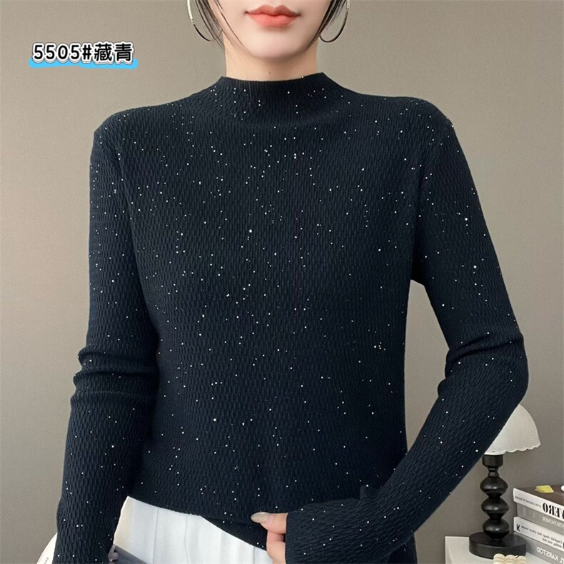 2025年秋季常规长袖长袖通勤星空珠片纱半高时尚百搭日期简约,针织衫/毛衣,暖姿羊绒