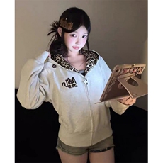 小恶魔豹纹连帽拉链卫衣男女春秋冬开衫刺绣运动外套WLH88，女装短外套，星座1116A（原606A-3）