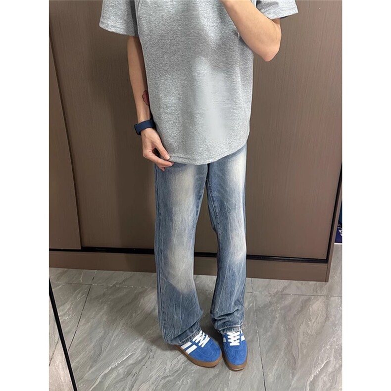 W10096-P48网图现货美式复古竹节纹直筒牛仔裤弯刀拖地裤,男装牛仔裤,星座1608-2