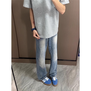 W10096-P48 网图现货 美式复古竹节纹直筒牛仔裤弯刀拖地裤图片