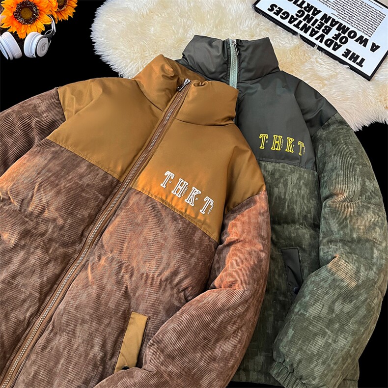 棉衣棉服迷彩灯芯绒拼接面包服立领棉袄外套【量大有差1615-P80,男装棉衣,星座207