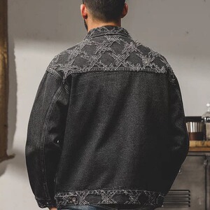 复古水洗重工提花斜纹牛仔外套男宽松休闲春秋上衣夹克休闲图片