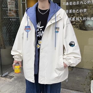 假两件外套男冲锋衣春秋季情侣款潮牌港风连帽秋冬夹克W4495-P55图片