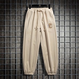 港风麂皮绒休闲裤男包边包条宽松大码束脚卫裤 KP602 P48图片