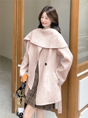 双面羊毛呢短外套女2025秋冬新款可脱卸围巾领两穿小个子呢子大衣，女装双面呢大衣，琦鑫阁（原依鑫阁）