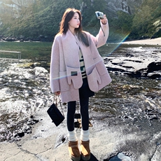 甜美气质粉色双面呢羊毛大衣外套女秋冬2025新款多巴胺超火巨好看，女装羊绒大衣，2C056