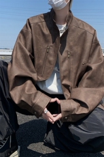 J193-P85秋季新款高街复古翻领皮衣夹克外套供视频，男装夹克，星座109