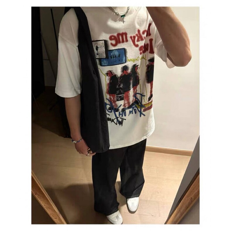 1506/QA15030/P32美式潮牌复古做旧虚幻人像印花t恤男上衣,男装T恤,星座1506