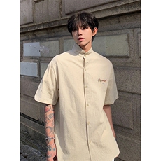 肌理感短袖立领衬衫男5XT3033-TP3558夏凉感印花新中式衬衣，男装衬衫，电商A102