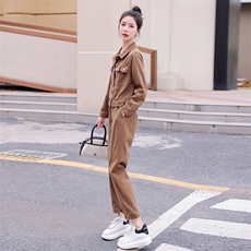 休闲时尚套装女炸街减龄洋气韩版显瘦牛仔外套长裤两件套工装欧货，女装套装/套裙，韩美纤衣