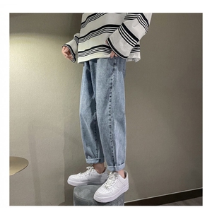 复古水洗蓝色直筒牛仔裤阔腿休闲长裤A080-9253-P35图片