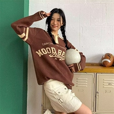 美式复古中性风POLO领毛衣高街男女慵懒风秋冬提花半拉链针织毛衣，男装针织衫/毛衣，星座1210-1