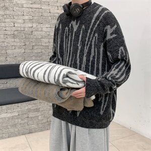 圆领毛衣男撞色ins潮流个性宽松针织衫休闲套头线衣HY12图片