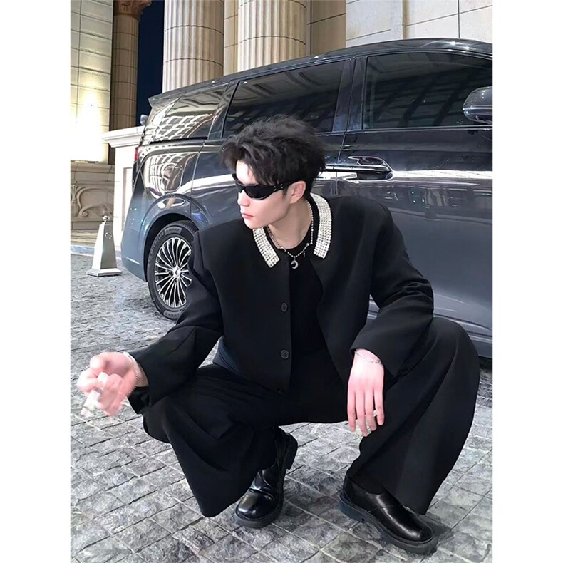 网图高级感小香风重工镶钻垫肩圆领西装外套男XZ17P128，男装西服套装，星座512-1（原513-3）